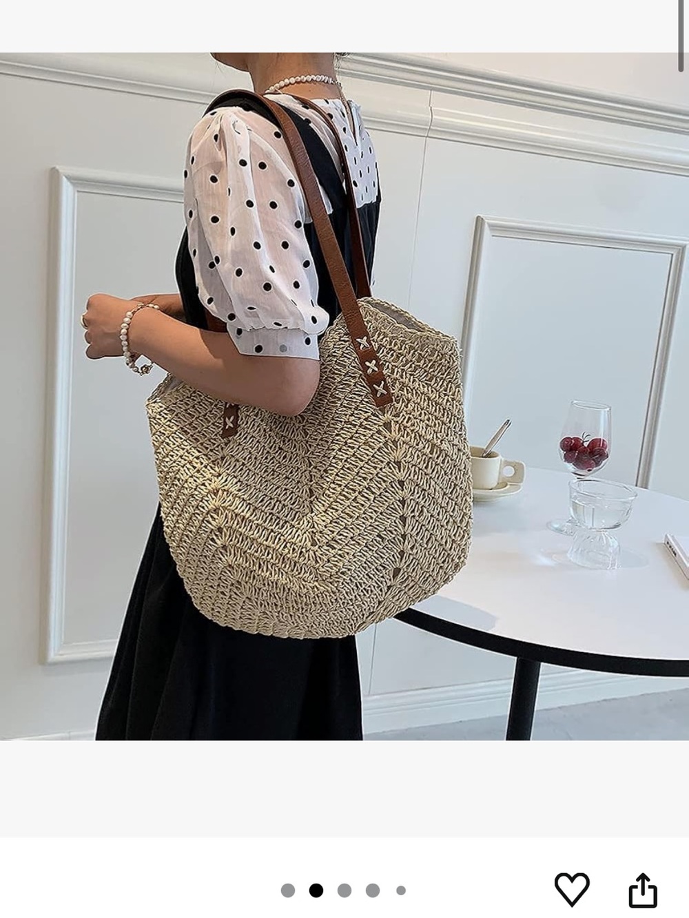 Amazon Natural Straw Shoulder Tote with Brown Leather Straps